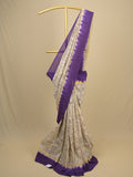Kalamkari silk saree in cream, featuring a contrast color border and plain matching blouse