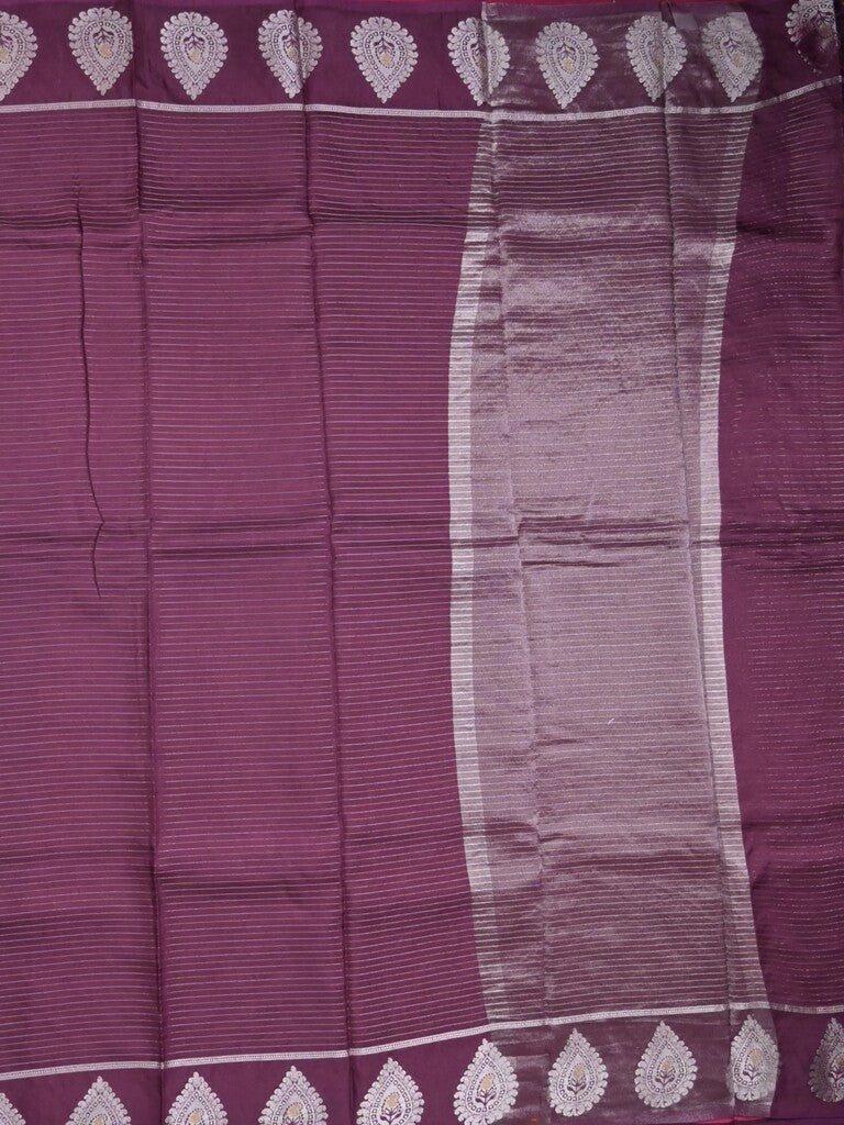 Dupion fancy saree wine color allover zari motifs & zari border with zari pallu and contrast blouse