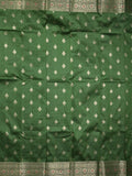 Banaras fancy saree bottle green color allover zari motifs & zari border with rich contrast pallu and plain blouse