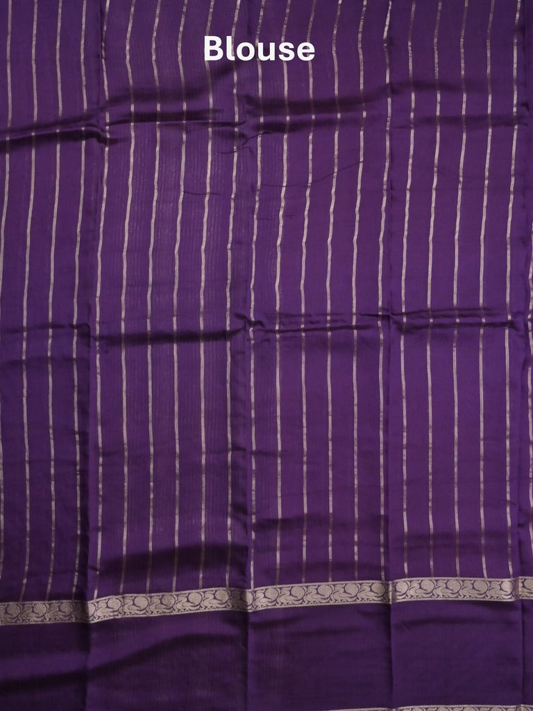 Maheshwari fancy saree purple color allover zari motifs & zari border with zari pallu and contrast blouse