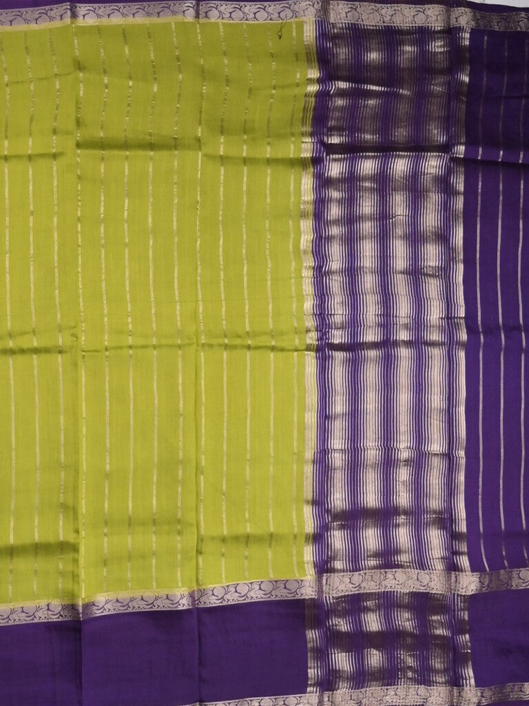 Maheshwari fancy saree parrot green color allover zari motifs & zari border with zari pallu and contrast blouse