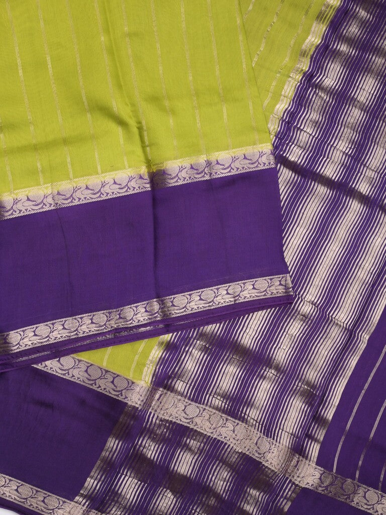 Maheshwari fancy saree parrot green color allover zari motifs & zari border with zari pallu and contrast blouse