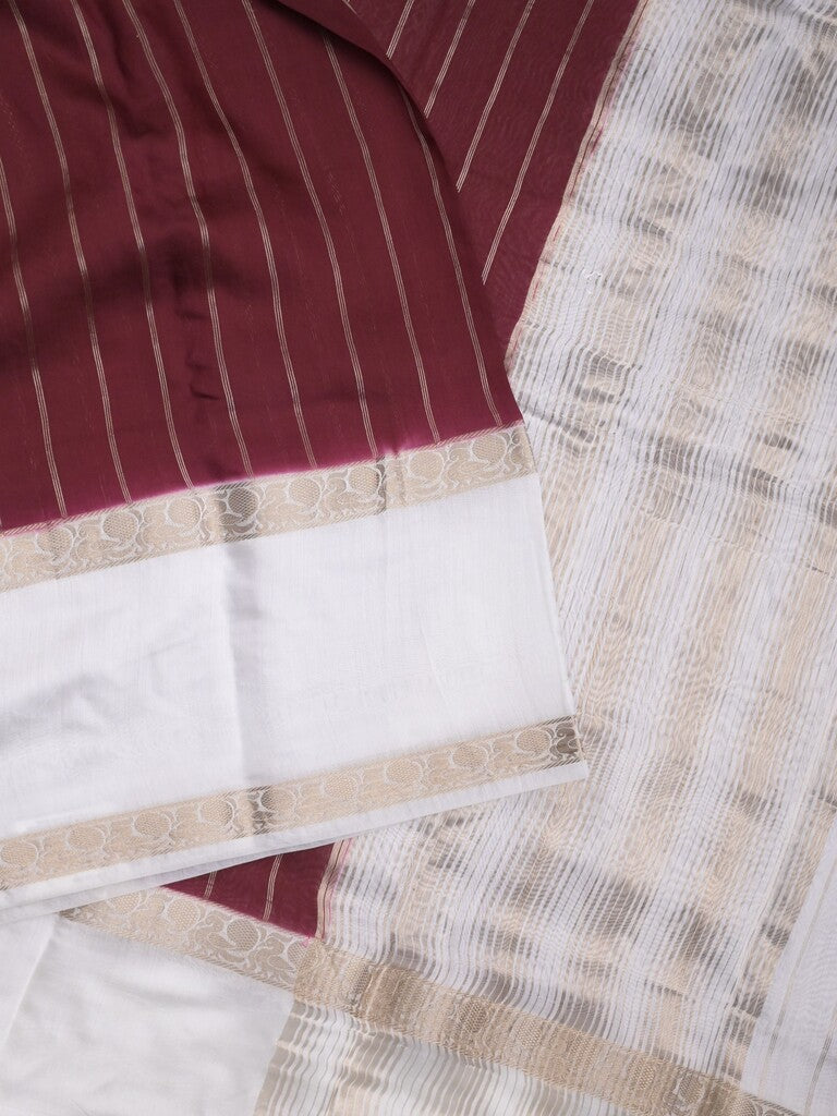 Maheshwari fancy saree maroon color allover zari motifs & zari border with zari pallu and contrast blouse