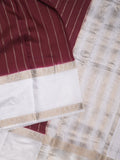 Maheshwari fancy saree maroon color allover zari motifs & zari border with zari pallu and contrast blouse