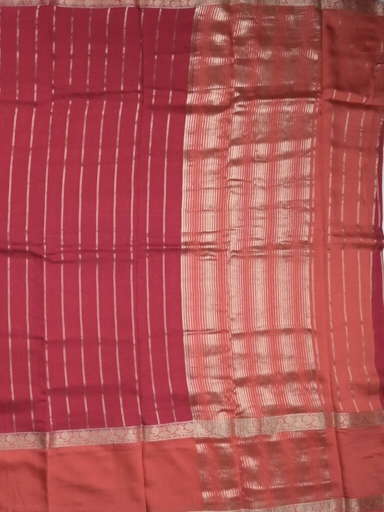 Maheshwari fancy saree cherry pink color allover zari motifs & zari border with zari pallu and contrast blouse