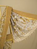 Kalamkari silk saree in cream, featuring a contrast color border and plain matching blouse