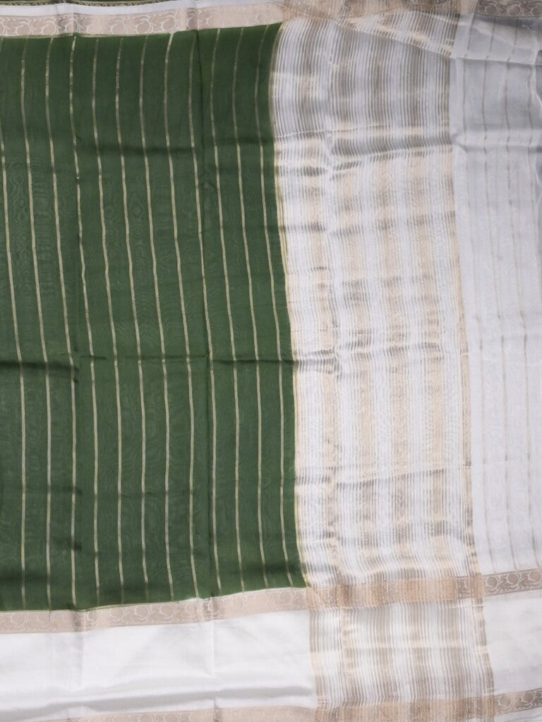 Maheshwari fancy saree bottle green color allover zari motifs & zari border with zari pallu and contrast blouse