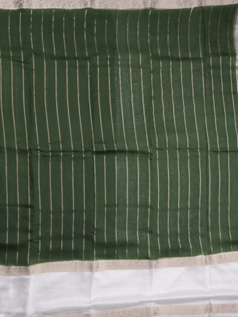Maheshwari fancy saree bottle green color allover zari motifs & zari border with zari pallu and contrast blouse