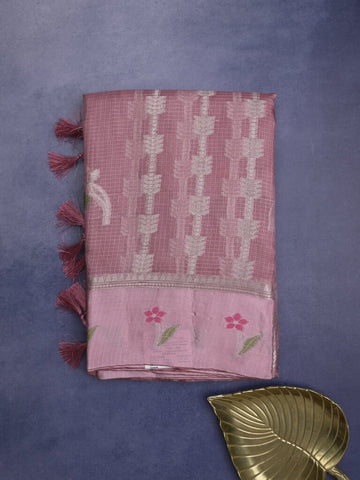 Kota fancy saree for women | light pink | zari border | party wear