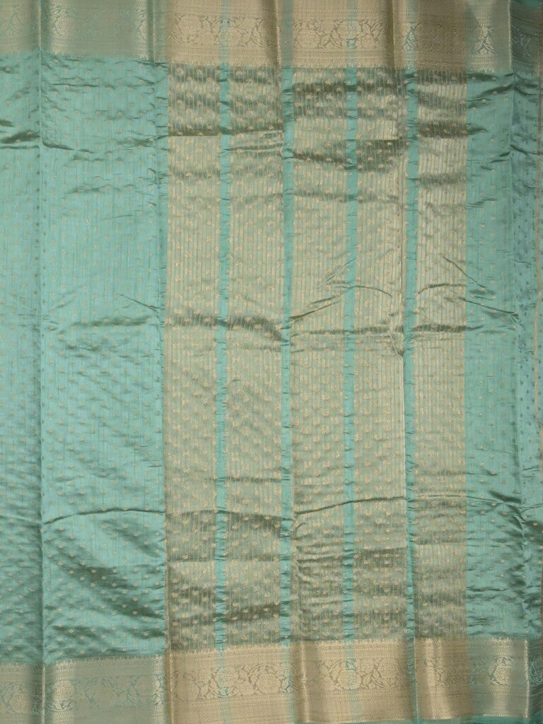Dupion fancy saree light blue color allover zari motifs & zari border with stripes pallu and running blouse