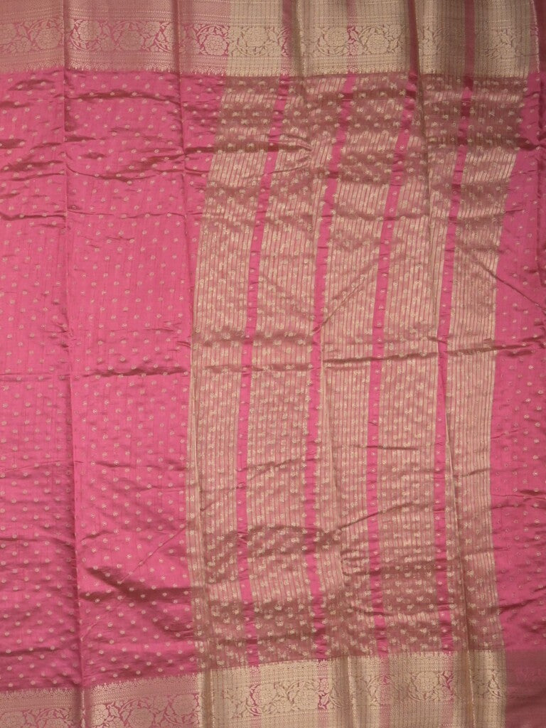 Dupion fancy saree pink color allover zari motifs & zari border with stripes pallu and running blouse