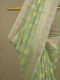 Chanderi fancy saree in light green color allover weaves & zari border with brocade pallu and brocade blouse