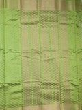 Dupion fancy saree parrot green color allover zari motifs & zari border with stripes pallu and running blouse