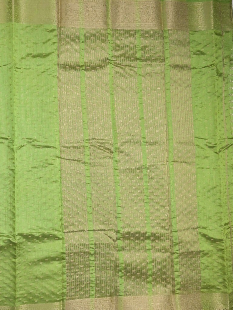 Dupion fancy saree parrot green color allover zari motifs & zari border with stripes pallu and running blouse