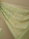 Chanderi fancy saree in light green color allover weaves & zari border with brocade pallu and brocade blouse