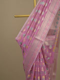 Chanderi fancy saree in pink color allover weaves & zari border with brocade pallu and brocade blouse