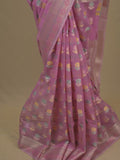 Chanderi fancy saree in pink color allover weaves & zari border with brocade pallu and brocade blouse