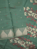 Dupion fancy saree dark green color allover zari motifs & zari border with zari pallu and running blouse