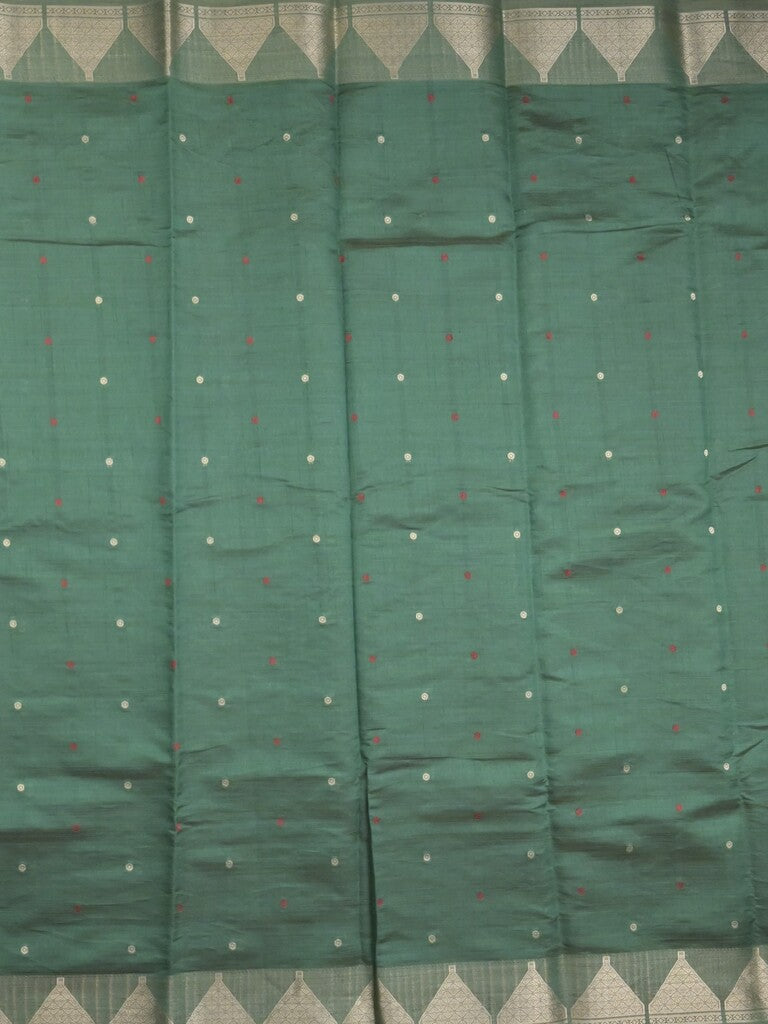 Dupion fancy saree dark green color allover zari motifs & zari border with zari pallu and running blouse