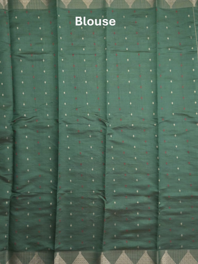 Dupion fancy saree dark green color allover zari motifs & zari border with zari pallu and running blouse