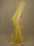 Chanderi fancy saree in yellow color allover weaves & zari border with brocade pallu and brocade blouse
