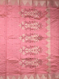 Dupion fancy saree light pink color allover zari motifs & zari border with zari pallu and running blouse