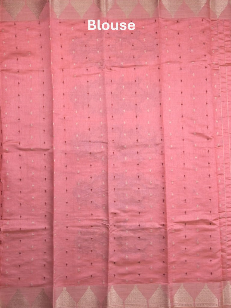 Dupion fancy saree light pink color allover zari motifs & zari border with zari pallu and running blouse