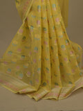 Chanderi fancy saree in yellow color allover weaves & zari border with brocade pallu and brocade blouse
