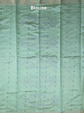 Dupion fancy saree sea blue color allover zari motifs & zari border with zari pallu and running blouse