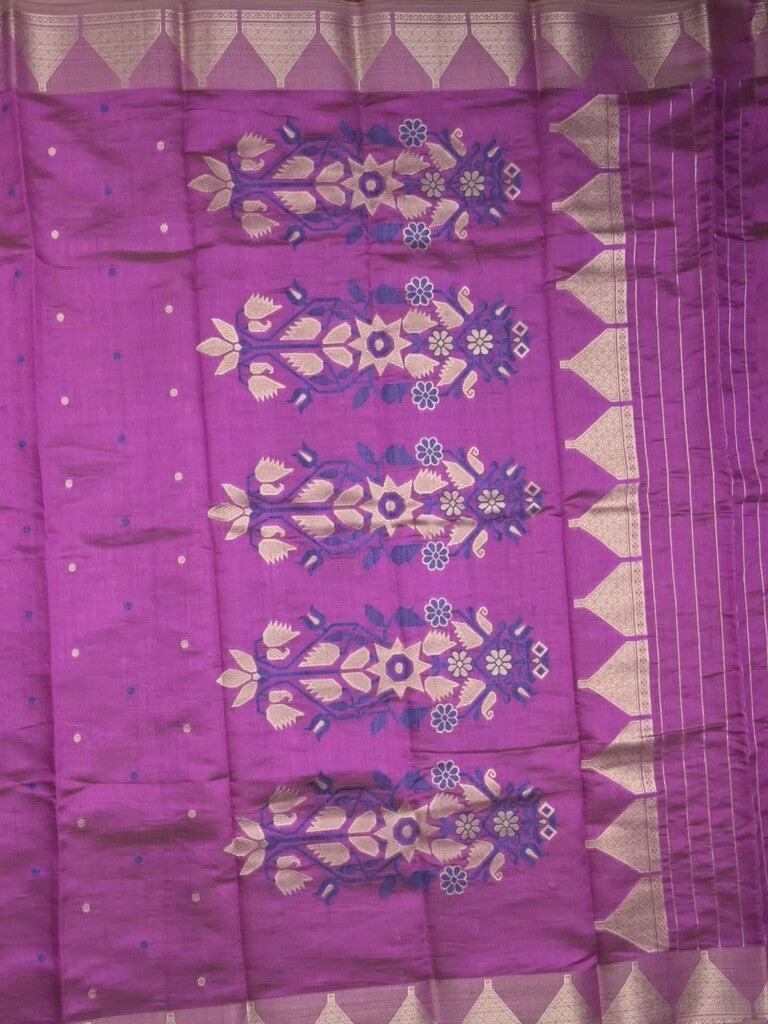 Dupion fancy saree purple color allover zari motifs & zari border with zari pallu and running blouse