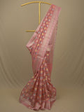 Chanderi fancy saree in peach color allover weaves & zari border with brocade pallu and brocade blouse