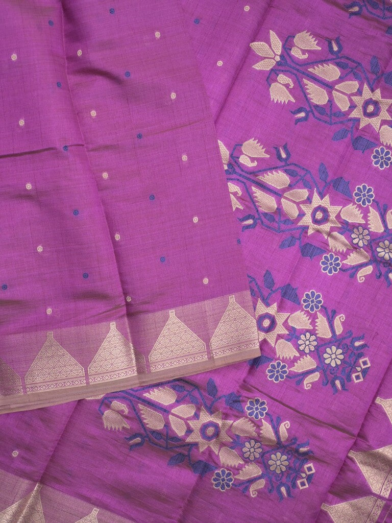 Dupion fancy saree purple color allover zari motifs & zari border with zari pallu and running blouse