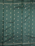 Satin silk fancy saree dark green color allover zari motifs & zari border with rich pallu and contrast blouse