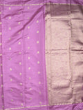 Satin silk fancy saree purple color allover zari motifs & zari border with rich pallu and contrast blouse