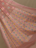Chanderi fancy saree in peach color allover weaves & zari border with brocade pallu and brocade blouse