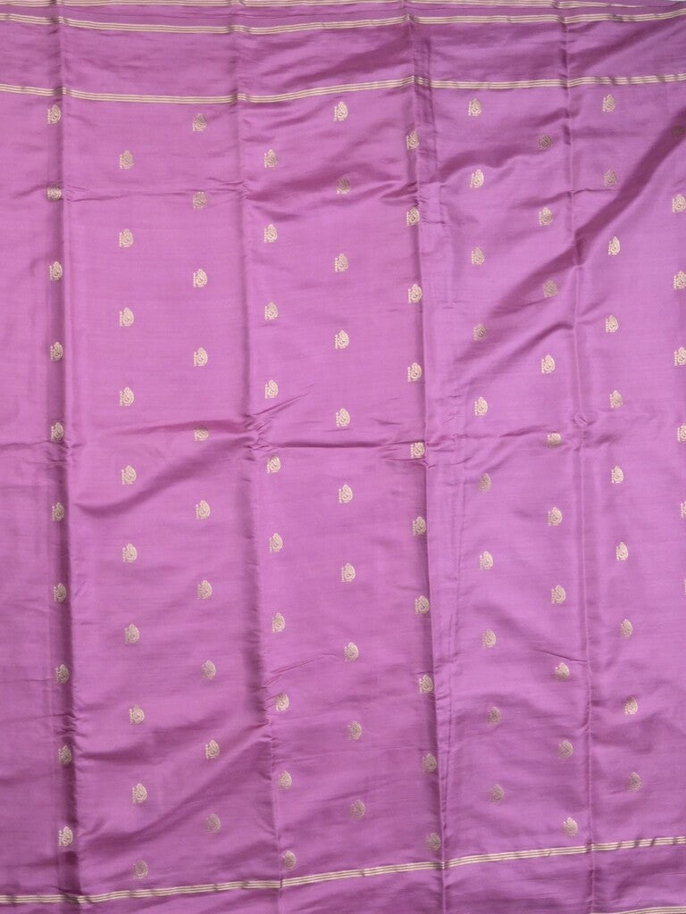 Satin silk fancy saree purple color allover zari motifs & zari border with rich pallu and contrast blouse