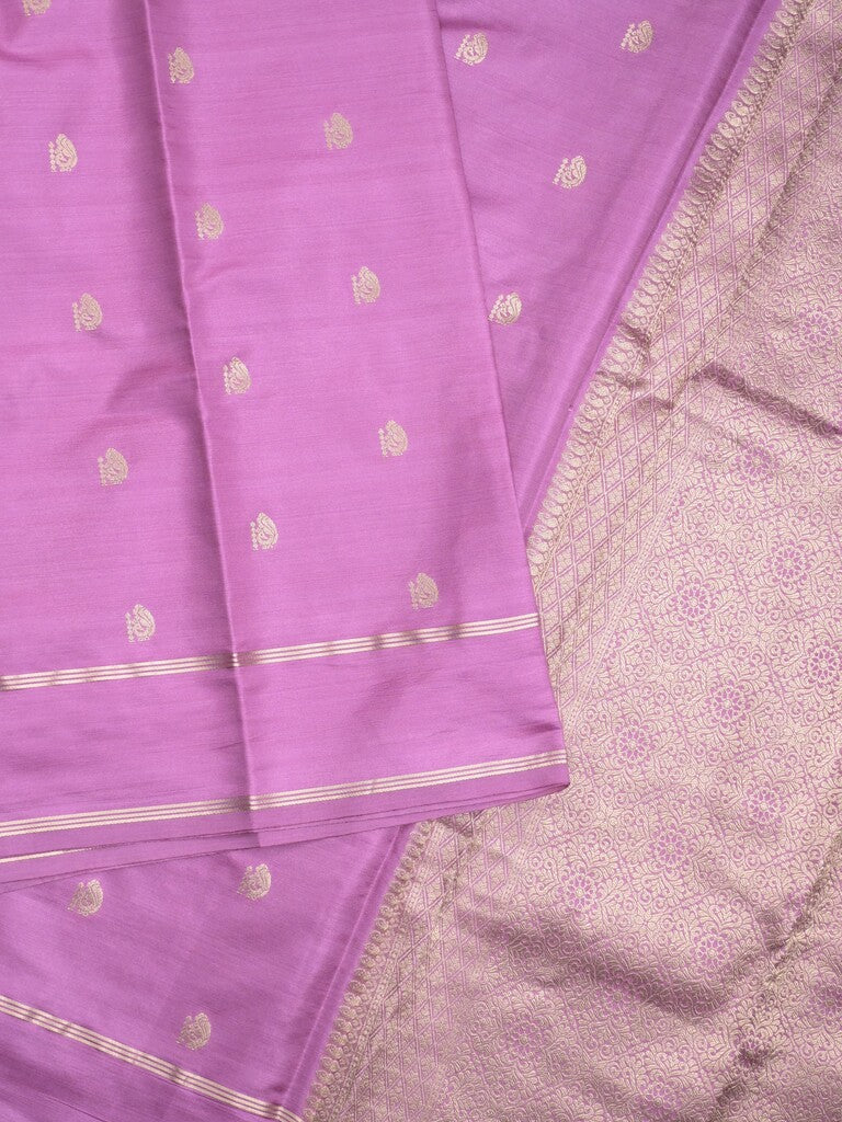 Satin silk fancy saree purple color allover zari motifs & zari border with rich pallu and contrast blouse
