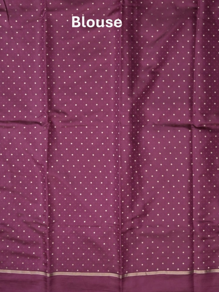 Satin silk fancy saree purple color allover zari motifs & zari border with rich pallu and contrast blouse