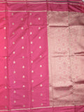 Satin silk fancy saree pink color allover zari motifs & zari border with rich pallu and contrast blouse
