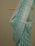 Chanderi fancy saree in light blue color allover weaves & zari border with brocade pallu and brocade blouse