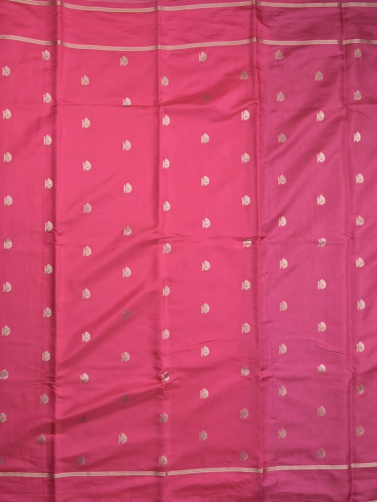Satin silk fancy saree pink color allover zari motifs & zari border with rich pallu and contrast blouse