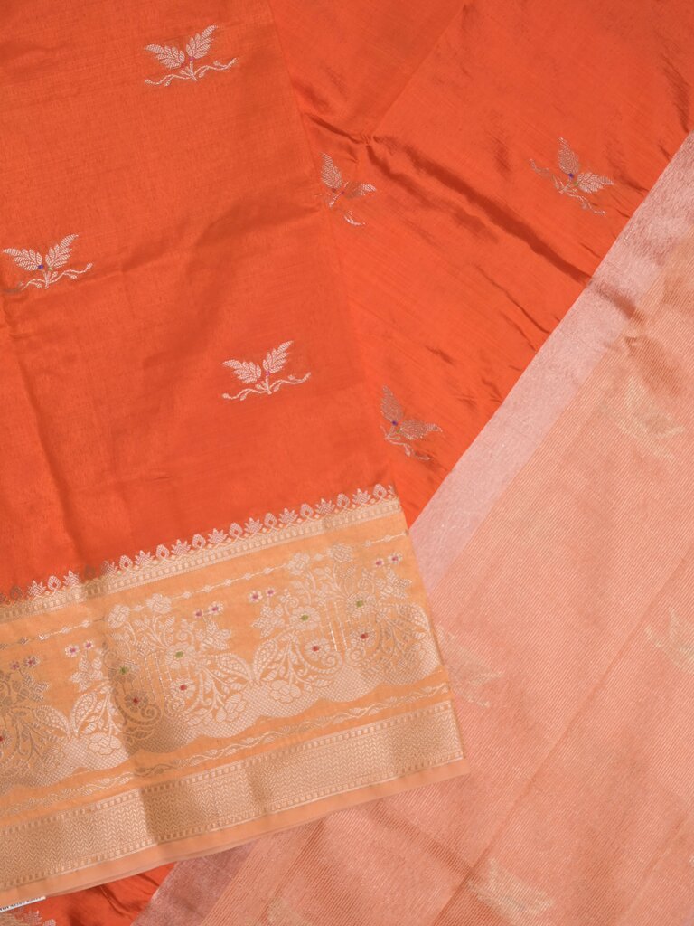 Green mango fancy saree for women | orange | zari border | party wear