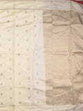 Satin silk fancy saree white color allover zari motifs & zari border with rich pallu and contrast blouse