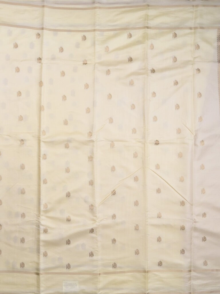 Satin silk fancy saree white color allover zari motifs & zari border with rich pallu and contrast blouse