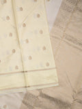 Satin silk fancy saree white color allover zari motifs & zari border with rich pallu and contrast blouse