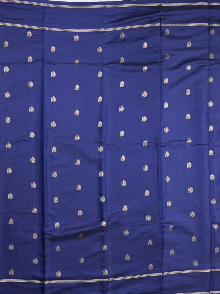 Satin silk fancy saree royal blue color allover zari motifs & zari border with rich pallu and contrast blouse