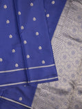 Satin silk fancy saree royal blue color allover zari motifs & zari border with rich pallu and contrast blouse