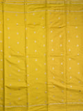 Satin silk fancy saree bright yellow color allover zari motifs & zari border with rich pallu and contrast blouse