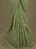 Chanderi fancy saree in light green color allover weaves & zari border with brocade pallu and brocade blouse