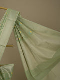 Chanderi fancy saree in light green color allover weaves & zari border with brocade pallu and brocade blouse